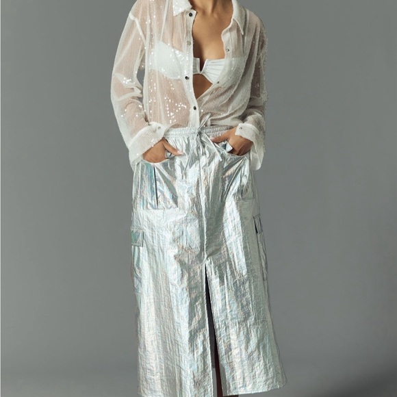 Anthropologie Dresses & Skirts - Anthropologie Metallic Shine Cargo Midi Skirt